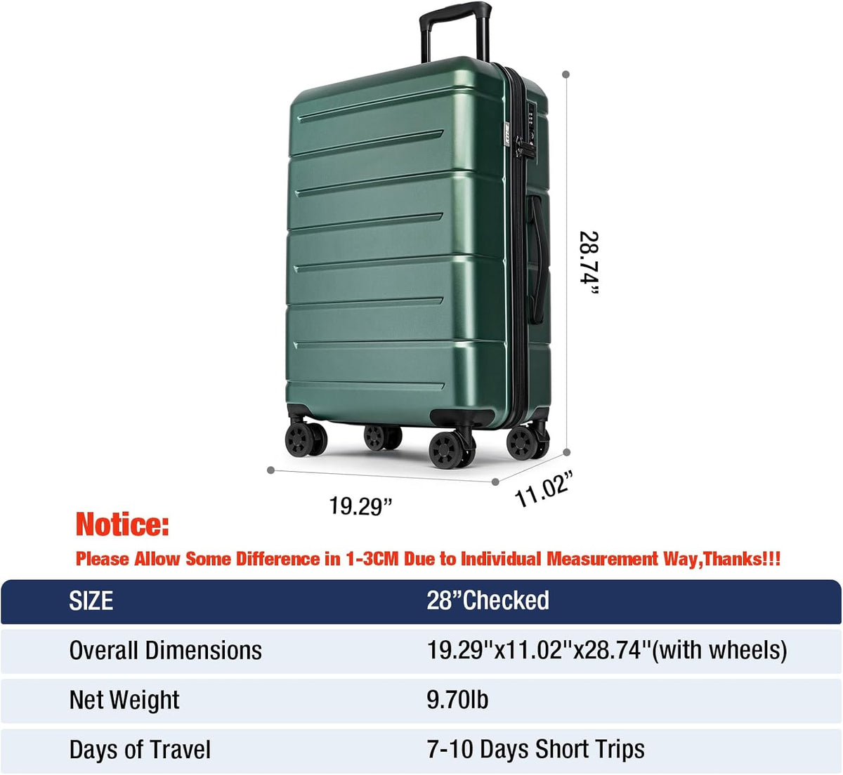 Carry On Luggage 22x14x9 Airline Approved Hardshell Carry On Suitcases with Wheels Travel Rolling 20 Inch Luggage with Cup Holder for Men Women,Carry-on Green