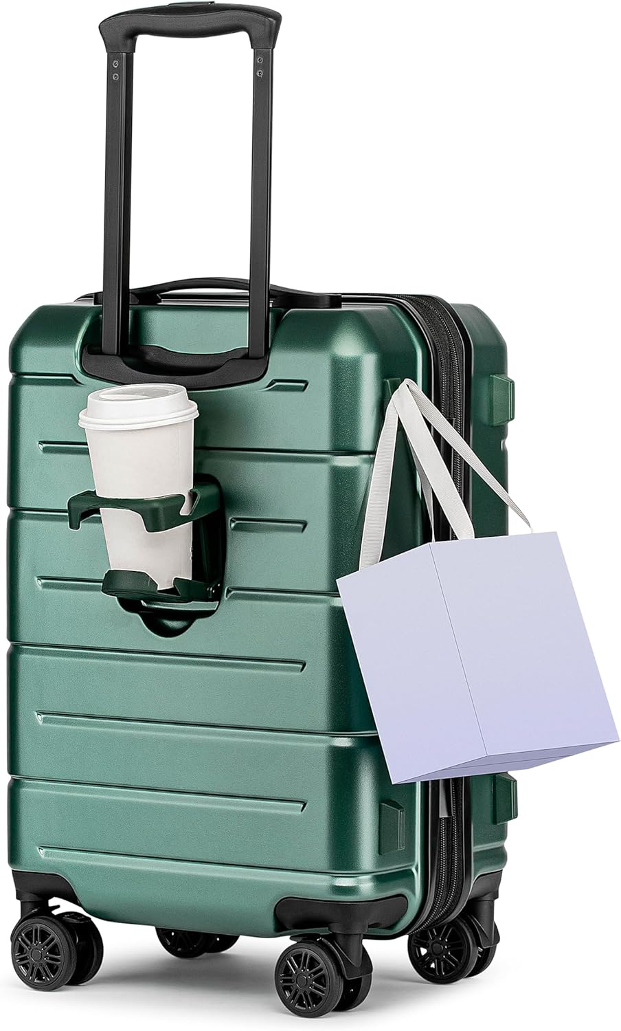 Carry On Luggage 22x14x9 Airline Approved Hardshell Carry On Suitcases with Wheels Travel Rolling 20 Inch Luggage with Cup Holder for Men Women,Carry-on Green