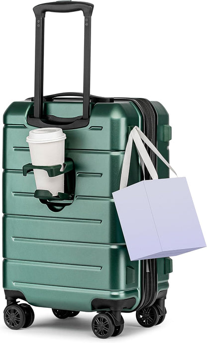 Carry On Luggage 22x14x9 Airline Approved Hardshell Carry On Suitcases with Wheels Travel Rolling 20 Inch Luggage with Cup Holder for Men Women,Carry-on Green