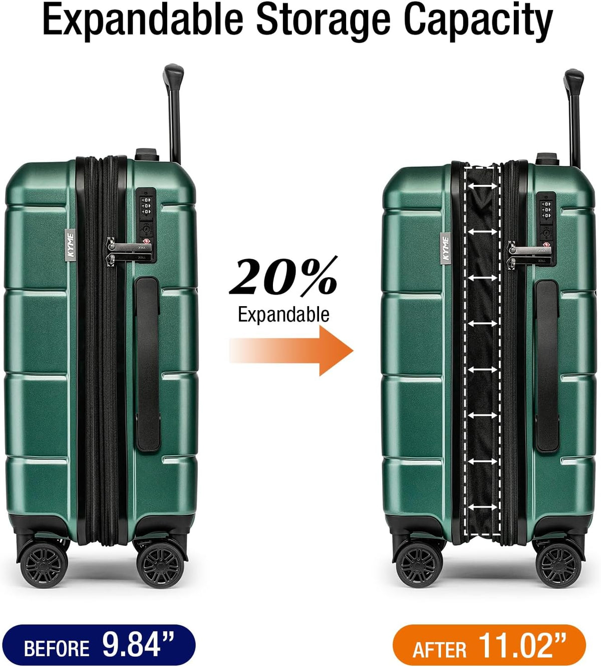 Carry On Luggage 22x14x9 Airline Approved Hardshell Carry On Suitcases with Wheels Travel Rolling 20 Inch Luggage with Cup Holder for Men Women,Carry-on Green