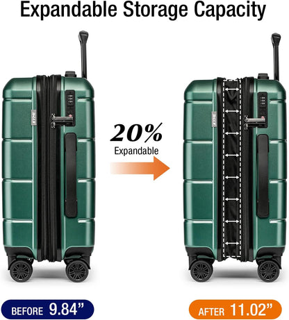Carry On Luggage 22x14x9 Airline Approved Hardshell Carry On Suitcases with Wheels Travel Rolling 20 Inch Luggage with Cup Holder for Men Women,Carry-on Green