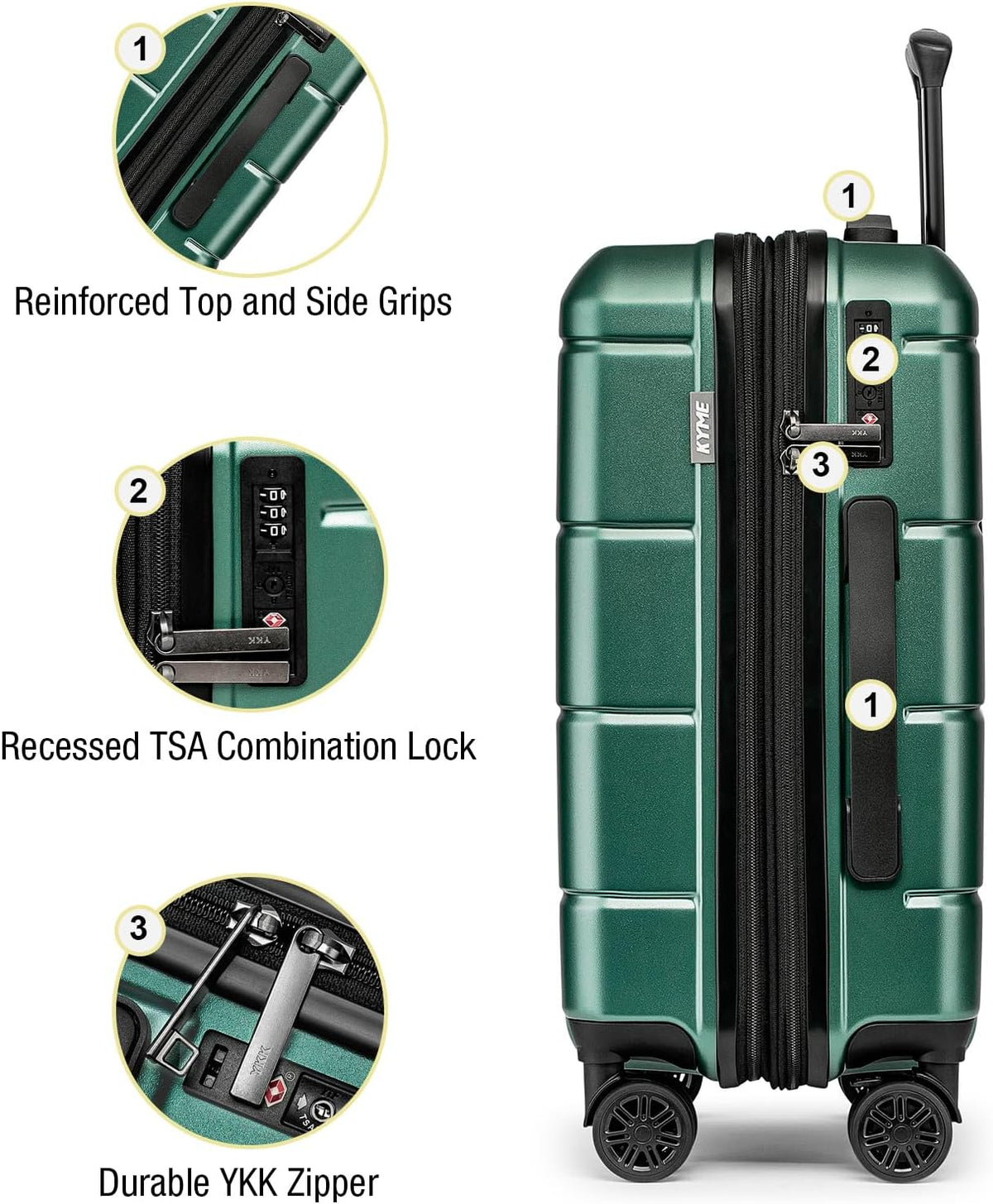 Carry On Luggage 22x14x9 Airline Approved Hardshell Carry On Suitcases with Wheels Travel Rolling 20 Inch Luggage with Cup Holder for Men Women,Carry-on Green