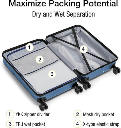 Carry On Luggage 22x14x9 Airline Approved Hardshell Carry On Suitcases with Wheels Travel Rolling 20 Inch Luggage with Cup Holder for Men Women,Carry-on Green
