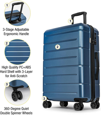 Carry On Luggage 22x14x9 Airline Approved Hardshell Carry On Suitcases with Wheels Travel Rolling 20 Inch Luggage with Cup Holder for Men Women,Carry-on Green