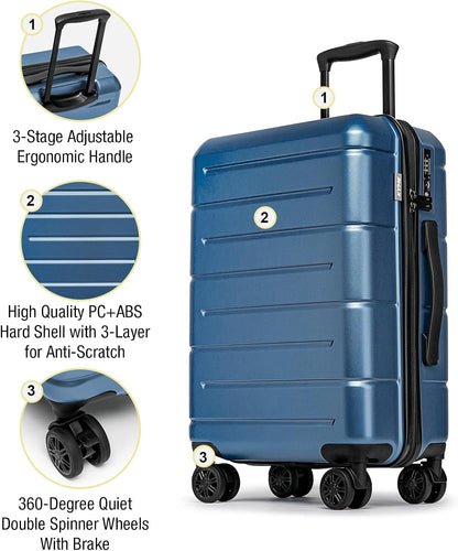 Carry On Luggage 22x14x9 Airline Approved Hardshell Carry On Suitcases with Wheels Travel Rolling 20 Inch Luggage with Cup Holder for Men Women,Carry-on Green