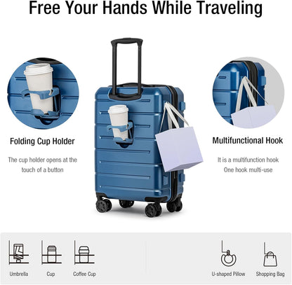 Carry On Luggage 22x14x9 Airline Approved Hardshell Carry On Suitcases with Wheels Travel Rolling 20 Inch Luggage with Cup Holder for Men Women,Carry-on Green