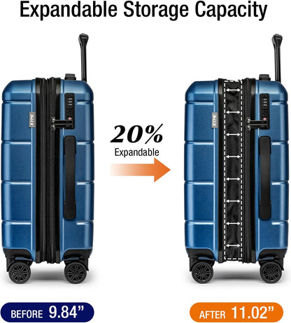 Carry On Luggage 22x14x9 Airline Approved Hardshell Carry On Suitcases with Wheels Travel Rolling 20 Inch Luggage with Cup Holder for Men Women,Carry-on Green