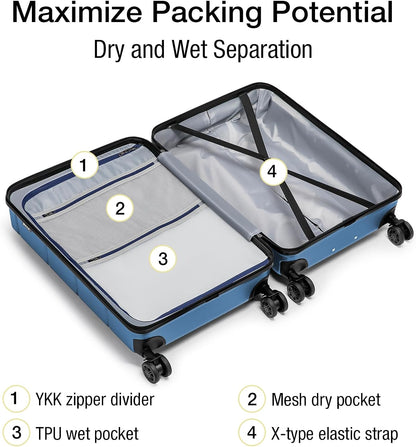 Carry On Luggage 22x14x9 Airline Approved Hardshell Carry On Suitcases with Wheels Travel Rolling 20 Inch Luggage with Cup Holder for Men Women,Carry-on Green