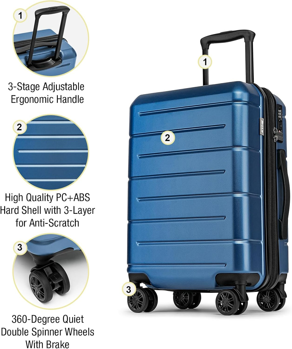Carry On Luggage 22x14x9 Airline Approved Hardshell Carry On Suitcases with Wheels Travel Rolling 20 Inch Luggage with Cup Holder for Men Women,Carry-on Green