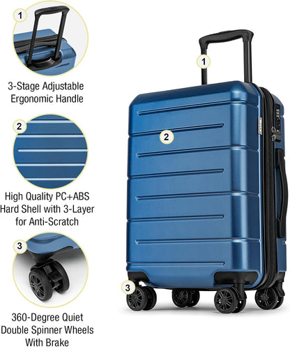 Carry On Luggage 22x14x9 Airline Approved Hardshell Carry On Suitcases with Wheels Travel Rolling 20 Inch Luggage with Cup Holder for Men Women,Carry-on Green