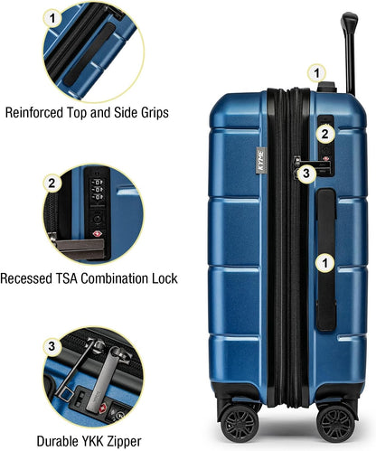 Carry On Luggage 22x14x9 Airline Approved Hardshell Carry On Suitcases with Wheels Travel Rolling 20 Inch Luggage with Cup Holder for Men Women,Carry-on Green