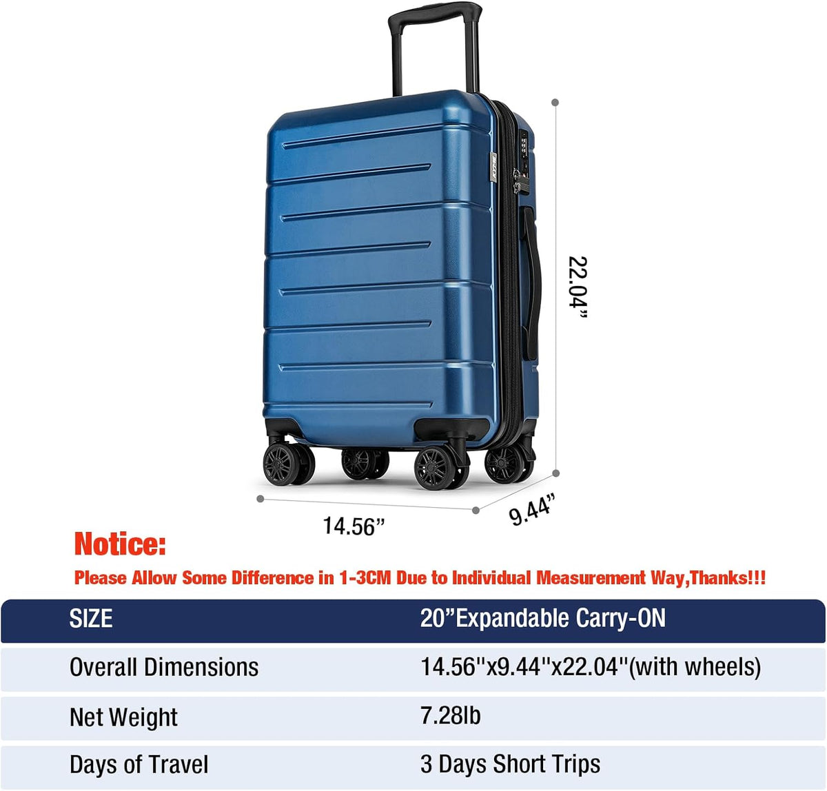 Carry On Luggage 22x14x9 Airline Approved Hardshell Carry On Suitcases with Wheels Travel Rolling 20 Inch Luggage with Cup Holder for Men Women,Carry-on Green