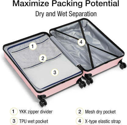 Carry On Luggage 22x14x9 Airline Approved Hardshell Carry On Suitcases with Wheels Travel Rolling 20 Inch Luggage with Cup Holder for Men Women,Carry-on Green