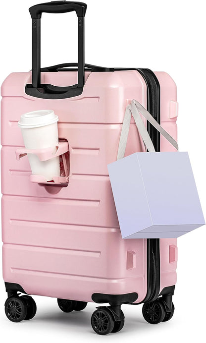 Carry On Luggage 22x14x9 Airline Approved Hardshell Carry On Suitcases with Wheels Travel Rolling 20 Inch Luggage with Cup Holder for Men Women,Carry-on Green