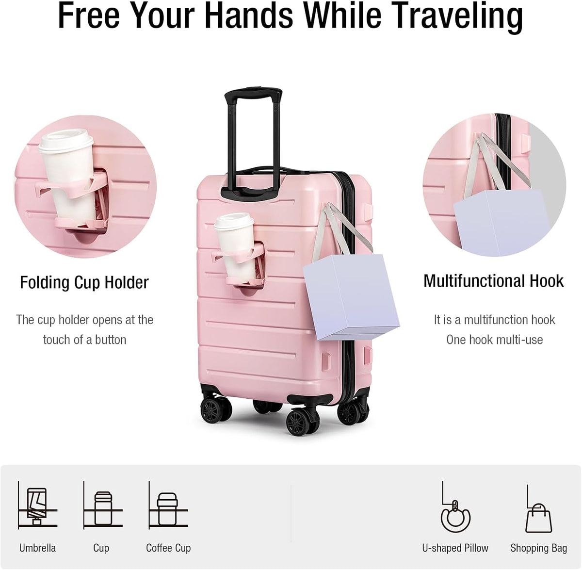 Carry On Luggage 22x14x9 Airline Approved Hardshell Carry On Suitcases with Wheels Travel Rolling 20 Inch Luggage with Cup Holder for Men Women,Carry-on Green