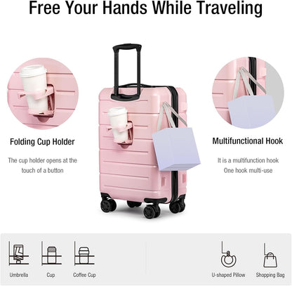 Carry On Luggage 22x14x9 Airline Approved Hardshell Carry On Suitcases with Wheels Travel Rolling 20 Inch Luggage with Cup Holder for Men Women,Carry-on Green