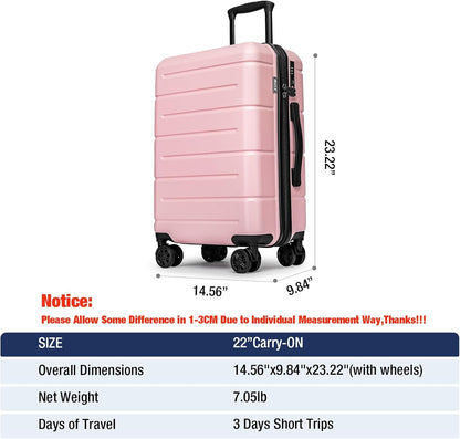 Carry On Luggage 22x14x9 Airline Approved Hardshell Carry On Suitcases with Wheels Travel Rolling 20 Inch Luggage with Cup Holder for Men Women,Carry-on Green