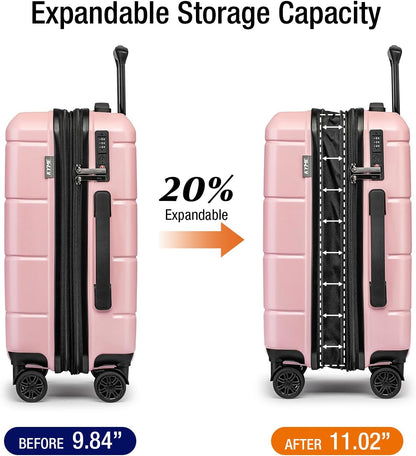 Carry On Luggage 22x14x9 Airline Approved Hardshell Carry On Suitcases with Wheels Travel Rolling 20 Inch Luggage with Cup Holder for Men Women,Carry-on Green
