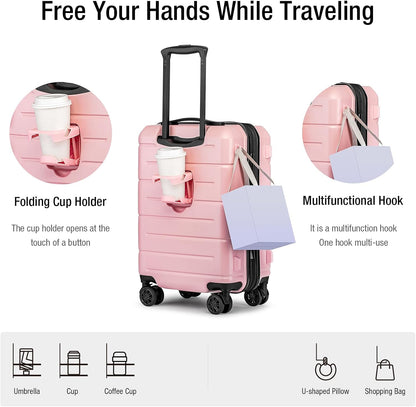 Carry On Luggage 22x14x9 Airline Approved Hardshell Carry On Suitcases with Wheels Travel Rolling 20 Inch Luggage with Cup Holder for Men Women,Carry-on Green
