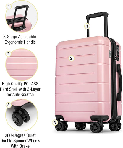 Carry On Luggage 22x14x9 Airline Approved Hardshell Carry On Suitcases with Wheels Travel Rolling 20 Inch Luggage with Cup Holder for Men Women,Carry-on Green