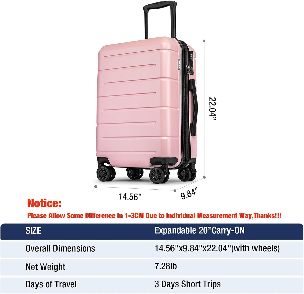 Carry On Luggage 22x14x9 Airline Approved Hardshell Carry On Suitcases with Wheels Travel Rolling 20 Inch Luggage with Cup Holder for Men Women,Carry-on Green