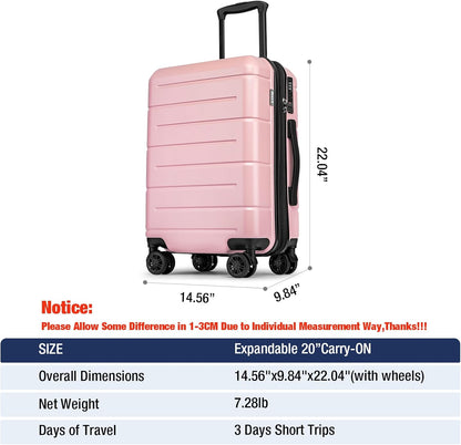 Carry On Luggage 22x14x9 Airline Approved Hardshell Carry On Suitcases with Wheels Travel Rolling 20 Inch Luggage with Cup Holder for Men Women,Carry-on Green