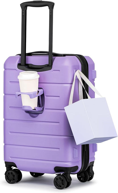 Carry On Luggage 22x14x9 Airline Approved Hardshell Carry On Suitcases with Wheels Travel Rolling 20 Inch Luggage with Cup Holder for Men Women,Carry-on Green