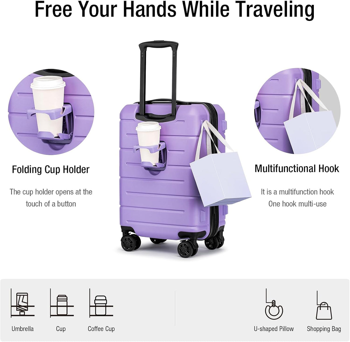 Carry On Luggage 22x14x9 Airline Approved Hardshell Carry On Suitcases with Wheels Travel Rolling 20 Inch Luggage with Cup Holder for Men Women,Carry-on Green
