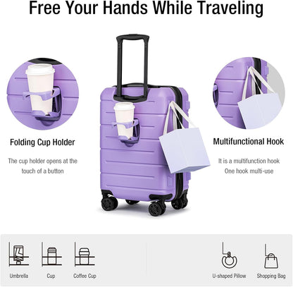 Carry On Luggage 22x14x9 Airline Approved Hardshell Carry On Suitcases with Wheels Travel Rolling 20 Inch Luggage with Cup Holder for Men Women,Carry-on Green