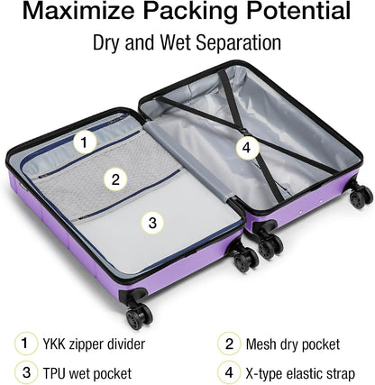Carry On Luggage 22x14x9 Airline Approved Hardshell Carry On Suitcases with Wheels Travel Rolling 20 Inch Luggage with Cup Holder for Men Women,Carry-on Green