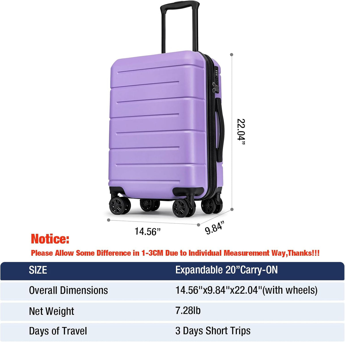 Carry On Luggage 22x14x9 Airline Approved Hardshell Carry On Suitcases with Wheels Travel Rolling 20 Inch Luggage with Cup Holder for Men Women,Carry-on Green