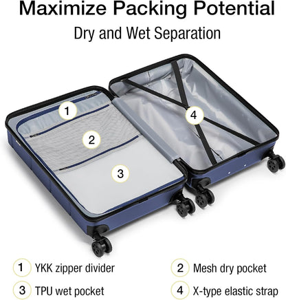 Carry On Luggage 22x14x9 Airline Approved Hardshell Carry On Suitcases with Wheels Travel Rolling 20 Inch Luggage with Cup Holder for Men Women,Carry-on Green