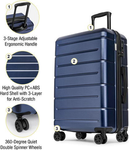 Carry On Luggage 22x14x9 Airline Approved Hardshell Carry On Suitcases with Wheels Travel Rolling 20 Inch Luggage with Cup Holder for Men Women,Carry-on Green