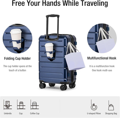 Carry On Luggage 22x14x9 Airline Approved Hardshell Carry On Suitcases with Wheels Travel Rolling 20 Inch Luggage with Cup Holder for Men Women,Carry-on Green