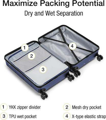 Carry On Luggage 22x14x9 Airline Approved Hardshell Carry On Suitcases with Wheels Travel Rolling 20 Inch Luggage with Cup Holder for Men Women,Carry-on Green