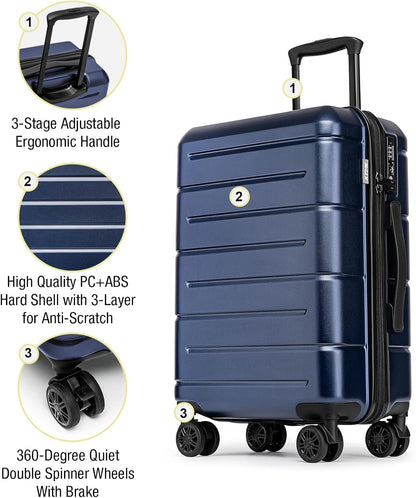 Carry On Luggage 22x14x9 Airline Approved Hardshell Carry On Suitcases with Wheels Travel Rolling 20 Inch Luggage with Cup Holder for Men Women,Carry-on Green