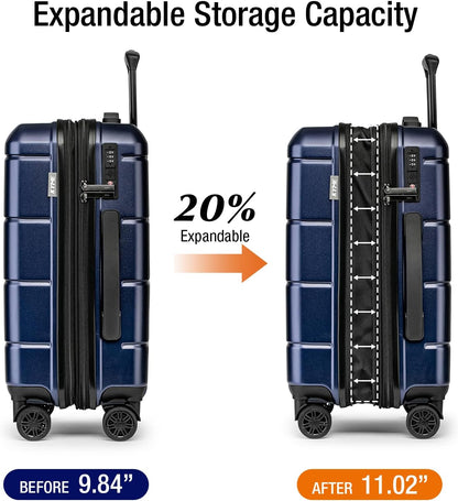 Carry On Luggage 22x14x9 Airline Approved Hardshell Carry On Suitcases with Wheels Travel Rolling 20 Inch Luggage with Cup Holder for Men Women,Carry-on Green