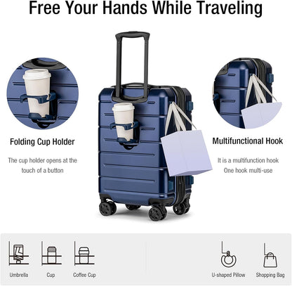 Carry On Luggage 22x14x9 Airline Approved Hardshell Carry On Suitcases with Wheels Travel Rolling 20 Inch Luggage with Cup Holder for Men Women,Carry-on Green