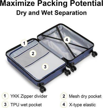 Carry On Luggage 22x14x9 Airline Approved Hardshell Carry On Suitcases with Wheels Travel Rolling 20 Inch Luggage with Cup Holder for Men Women,Carry-on Green