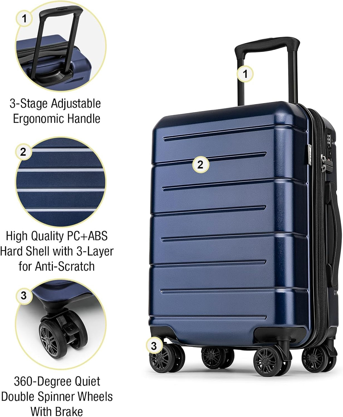 Carry On Luggage 22x14x9 Airline Approved Hardshell Carry On Suitcases with Wheels Travel Rolling 20 Inch Luggage with Cup Holder for Men Women,Carry-on Green