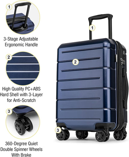 Carry On Luggage 22x14x9 Airline Approved Hardshell Carry On Suitcases with Wheels Travel Rolling 20 Inch Luggage with Cup Holder for Men Women,Carry-on Green