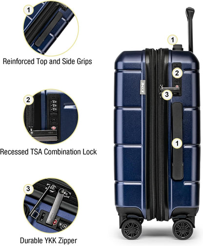 Carry On Luggage 22x14x9 Airline Approved Hardshell Carry On Suitcases with Wheels Travel Rolling 20 Inch Luggage with Cup Holder for Men Women,Carry-on Green