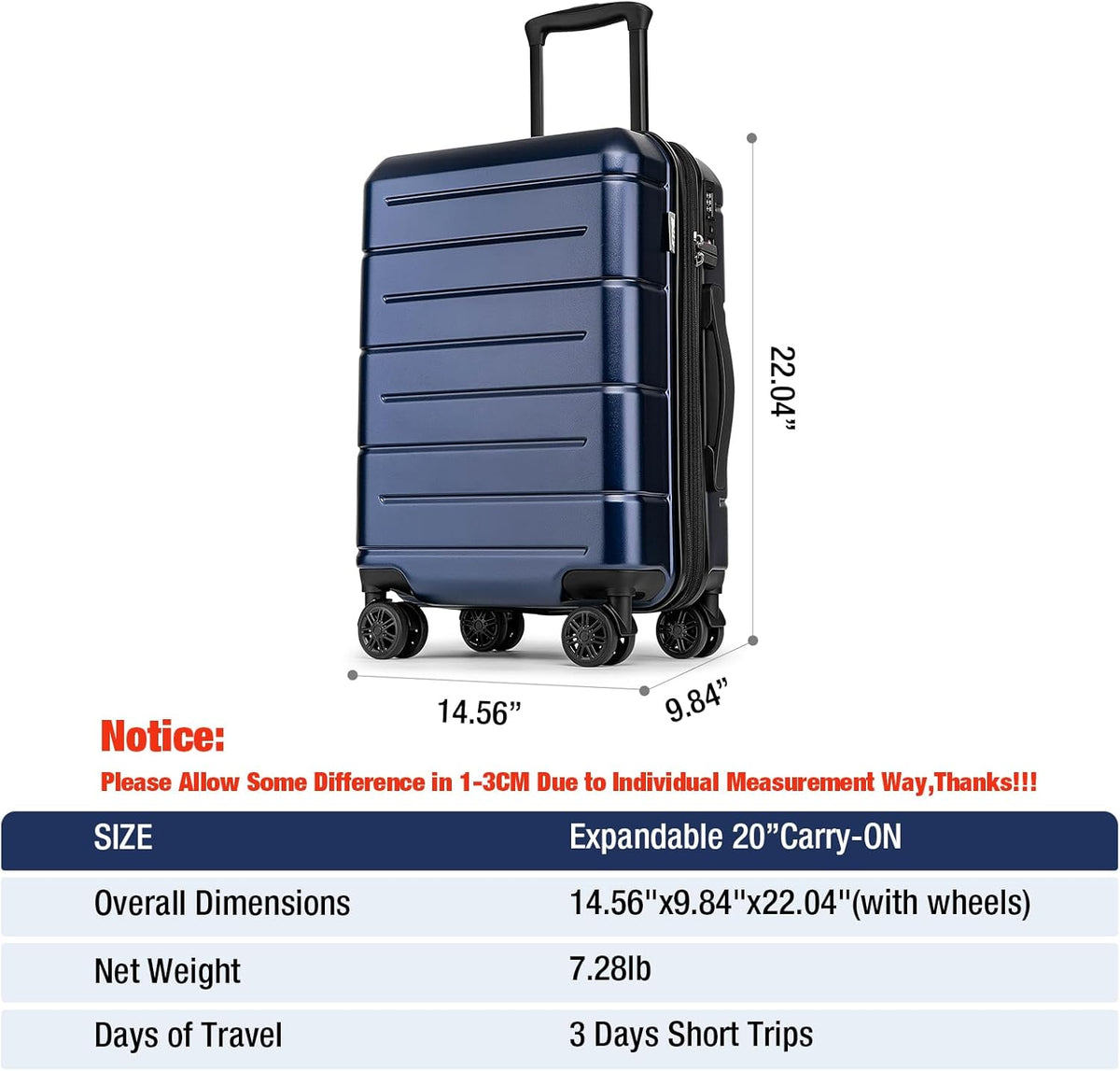 Carry On Luggage 22x14x9 Airline Approved Hardshell Carry On Suitcases with Wheels Travel Rolling 20 Inch Luggage with Cup Holder for Men Women,Carry-on Green