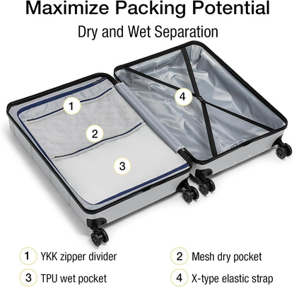 Carry On Luggage 22x14x9 Airline Approved Hardshell Carry On Suitcases with Wheels Travel Rolling 20 Inch Luggage with Cup Holder for Men Women,Carry-on Green