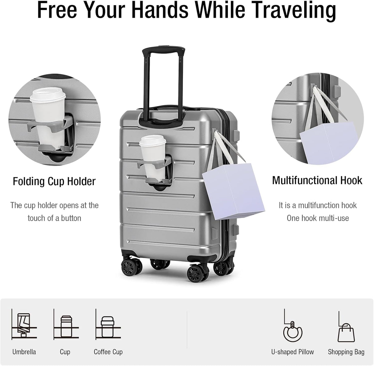 Carry On Luggage 22x14x9 Airline Approved Hardshell Carry On Suitcases with Wheels Travel Rolling 20 Inch Luggage with Cup Holder for Men Women,Carry-on Green