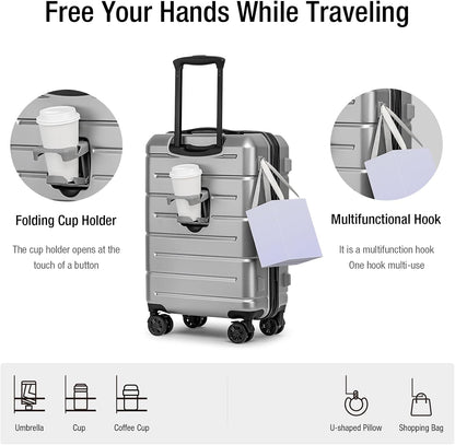 Carry On Luggage 22x14x9 Airline Approved Hardshell Carry On Suitcases with Wheels Travel Rolling 20 Inch Luggage with Cup Holder for Men Women,Carry-on Green