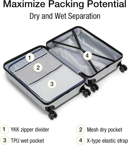 Carry On Luggage 22x14x9 Airline Approved Hardshell Carry On Suitcases with Wheels Travel Rolling 20 Inch Luggage with Cup Holder for Men Women,Carry-on Green