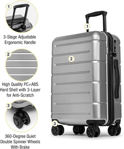 Carry On Luggage 22x14x9 Airline Approved Hardshell Carry On Suitcases with Wheels Travel Rolling 20 Inch Luggage with Cup Holder for Men Women,Carry-on Green