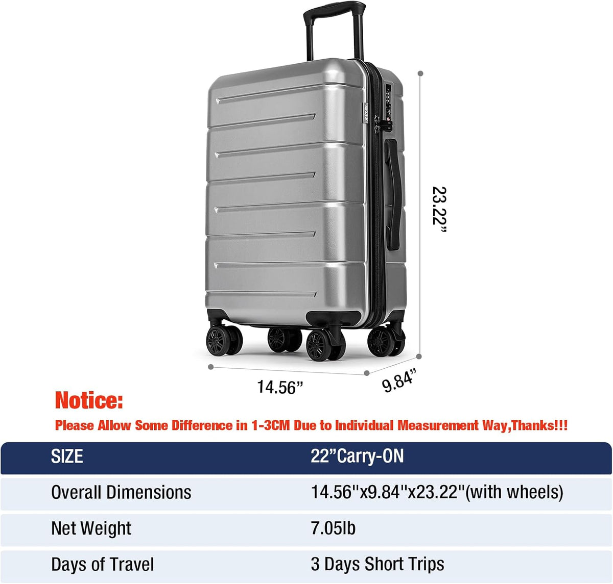 Carry On Luggage 22x14x9 Airline Approved Hardshell Carry On Suitcases with Wheels Travel Rolling 20 Inch Luggage with Cup Holder for Men Women,Carry-on Green