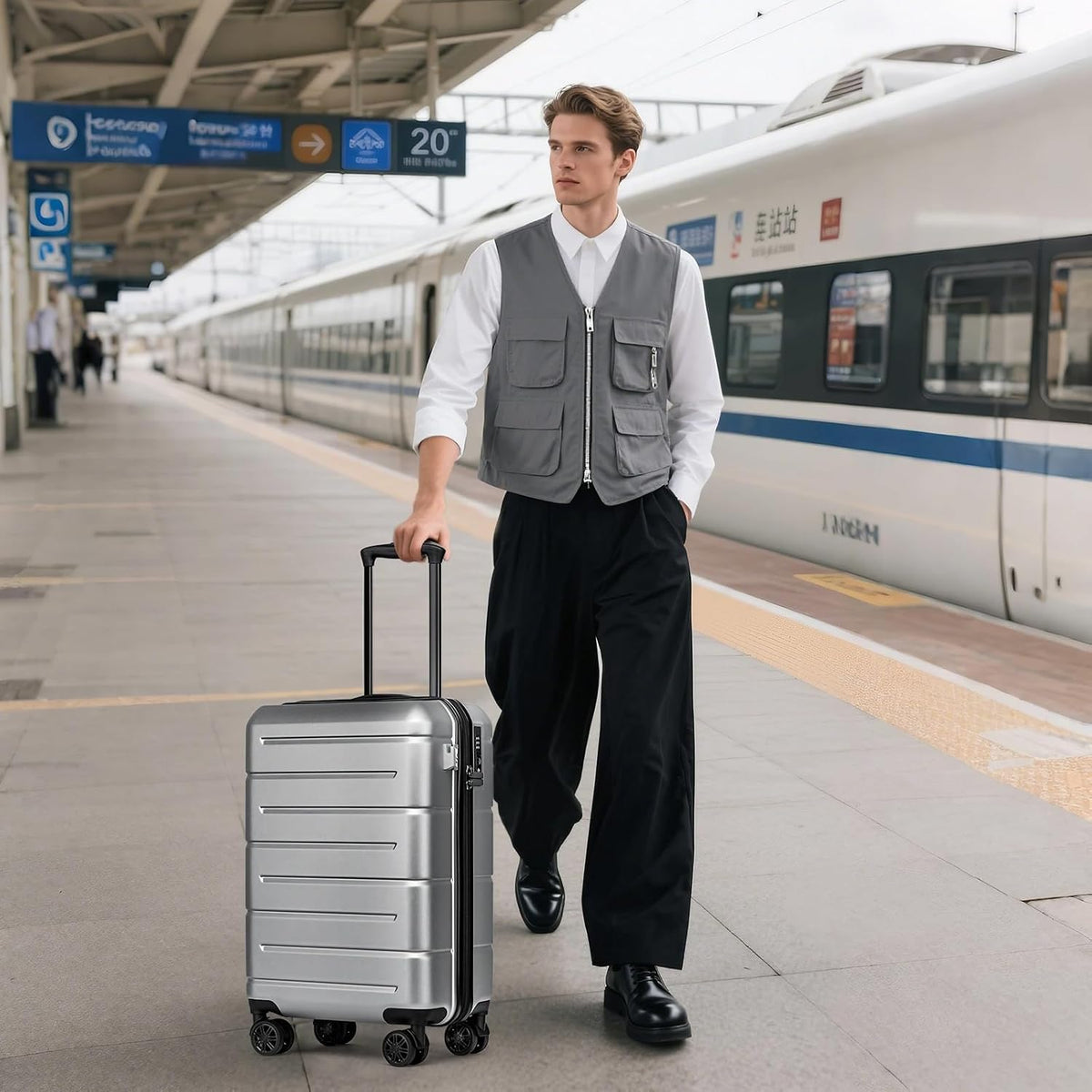 Carry On Luggage 22x14x9 Airline Approved Hardshell Carry On Suitcases with Wheels Travel Rolling 20 Inch Luggage with Cup Holder for Men Women,Carry-on Green